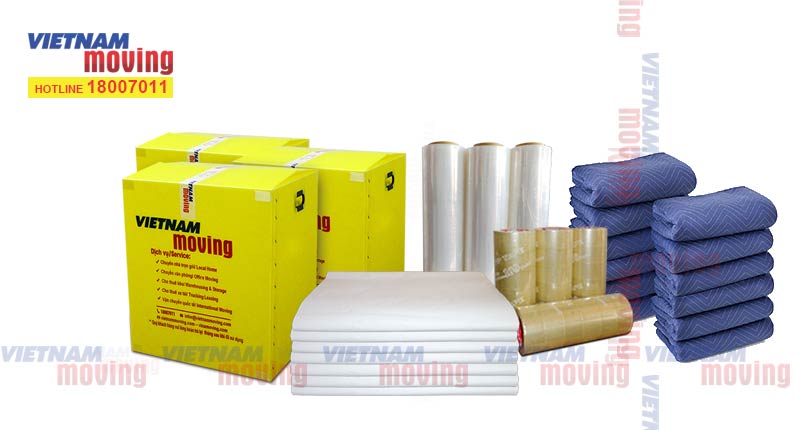 Chuẩn bị các vật liệu hỗ trợ chuyển nhà bao gồm thùng, băng keo, giấy, màng bọc,...