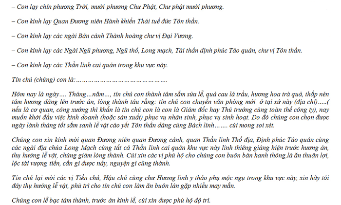 văn khấn chuyển đến nhà mới thuê